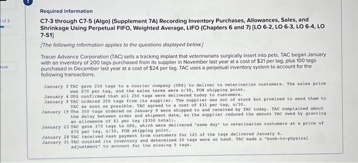  PLEASE HELP Required information C7-3 through C7-5 (Algo) (Supplement 7A) Recording