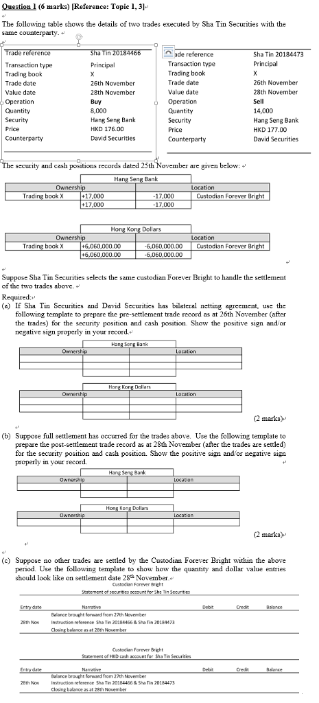  Question l (6 marks) [Reference: Topic 1, 3)- The following table
