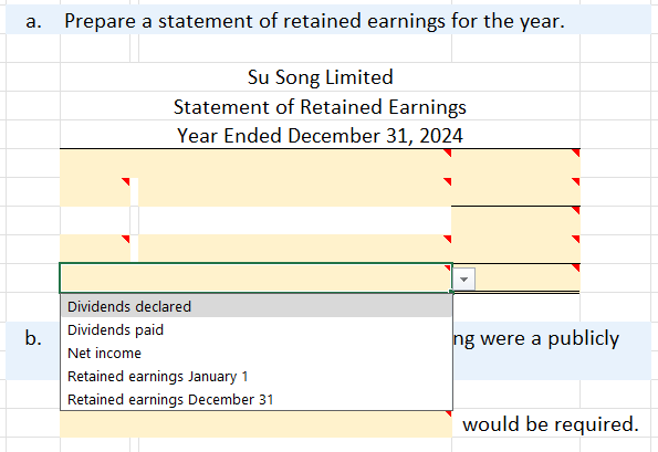 Earnings PROBLEM For the year ended December 31, 2024, Su Song Limited,