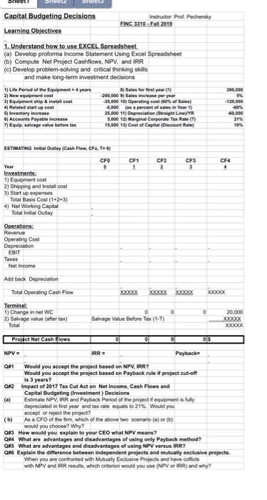 i need answer for this asap please thank you --- Capital Budgeting