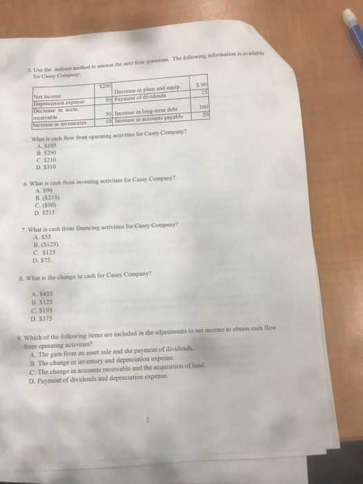  3. Use the indirect method to answer the next four questions.