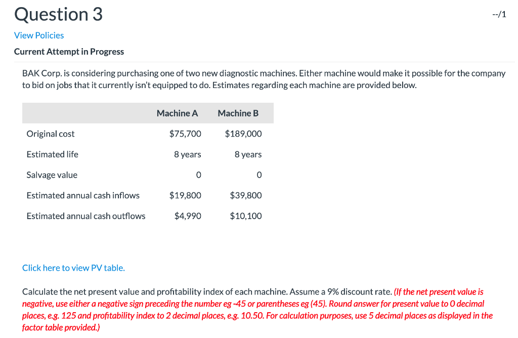 Question 3 --/1 View Policies Current Attempt in Progress BAK Corp.