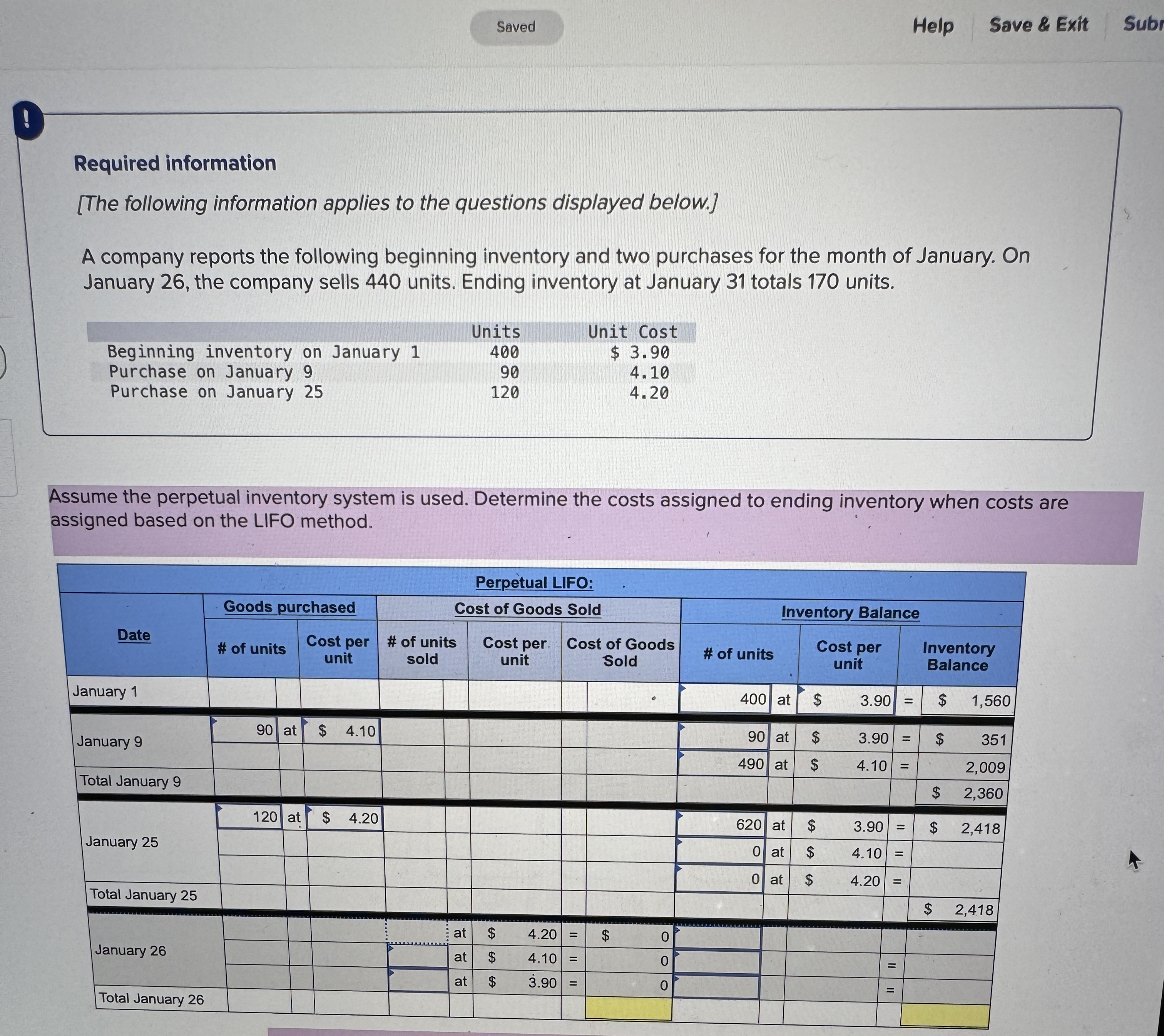  Help Save & Exit Subi 1 Required information [The following information
