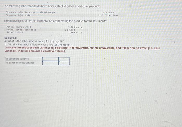  Requlred: o. What is the labor rate variance for the month?