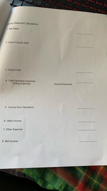 Profit 4. Total Operating Expenses Selling Expenses General Expenses 5. Income from