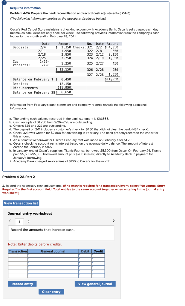  part 2 for this question Required information Problem 4-2A Prepare the