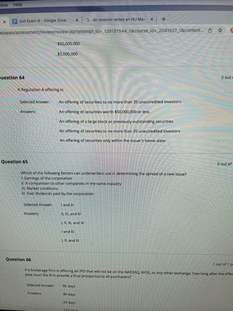  dow Help X E Exit Exam Ill - Google Docs G
