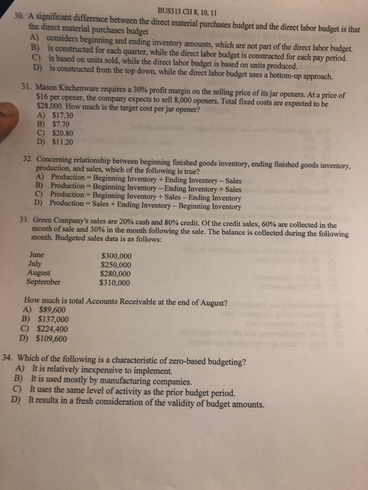  BUS313 CH 8, 10, 11 30. A significant difference between the