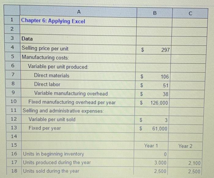  A B 1 Chapter 6: Applying Excel 2 3 Data 4