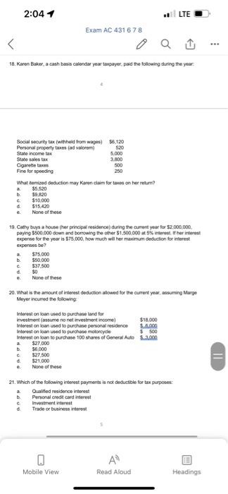 the taxpayer's deduction is: a. b. C. d. e. a. b. 3.