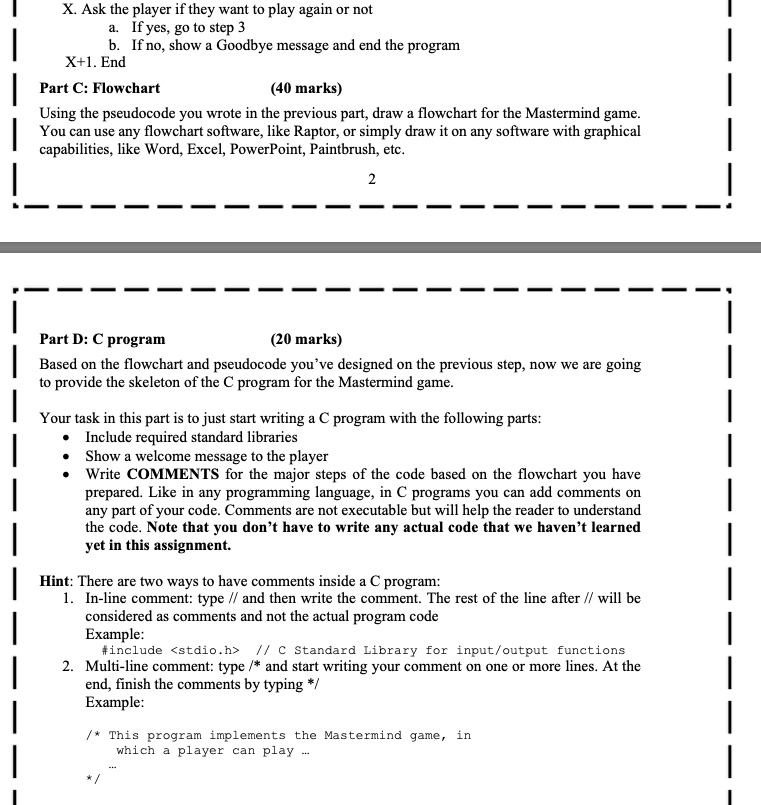 a flowchart for the pseudocode you just wrote Part C. C program.