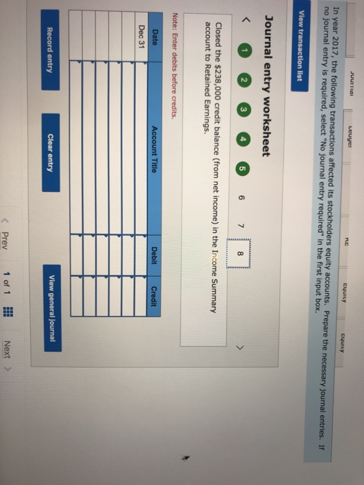 In year 2017, the following transactions affected its stockholders' equity accounts. Jan.