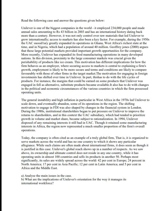 Read the following case and answer the questions given below: Unilever is