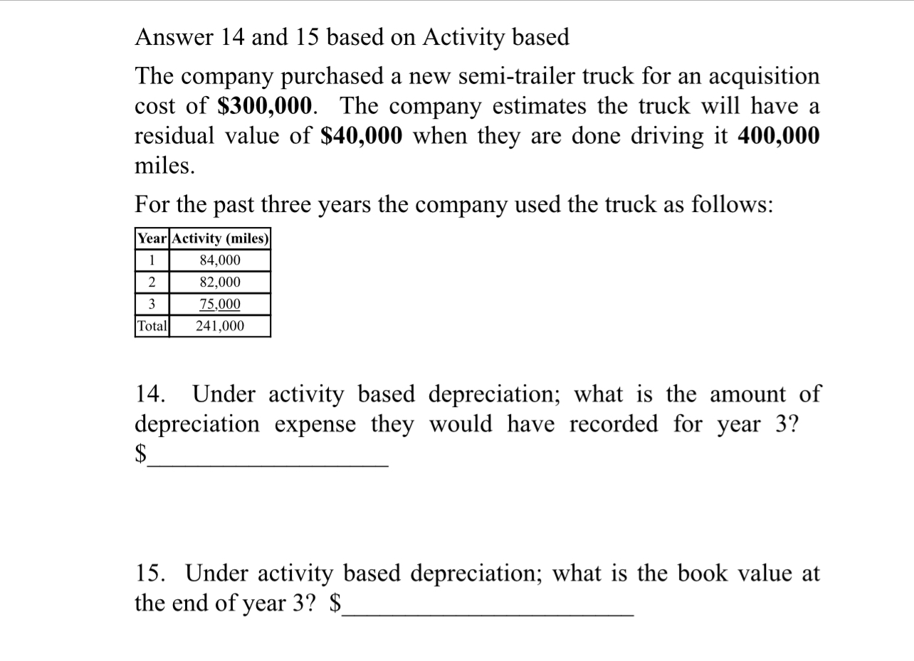  Answer 14 and 15 based on Activity based The company purchased