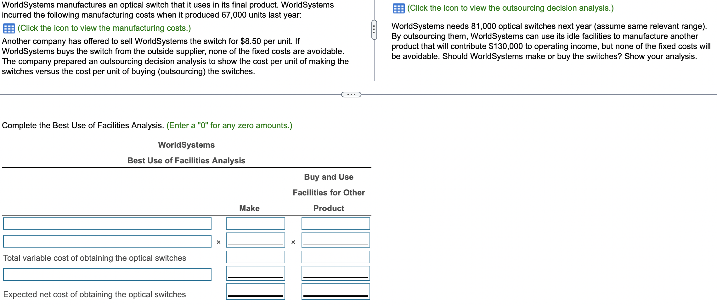 its final product. WorldSystems incurred the following manufacturing costs when it produced