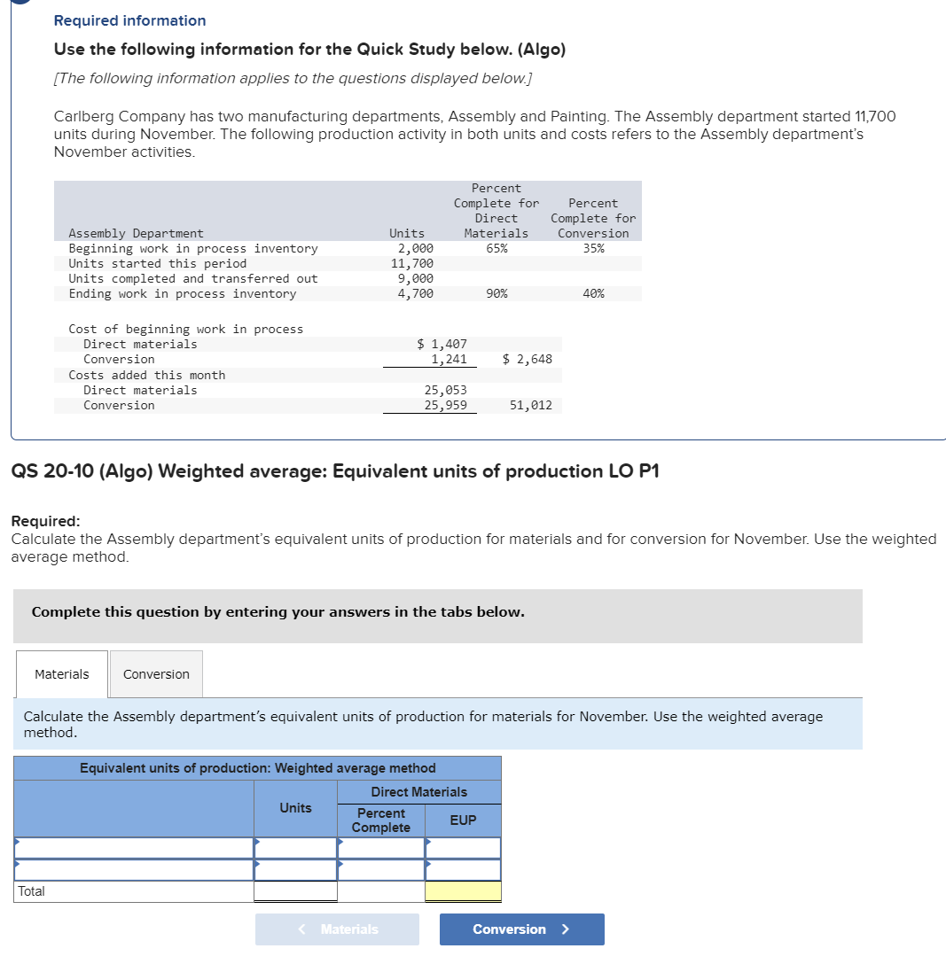  Required information Use the following information for the Quick Study below.