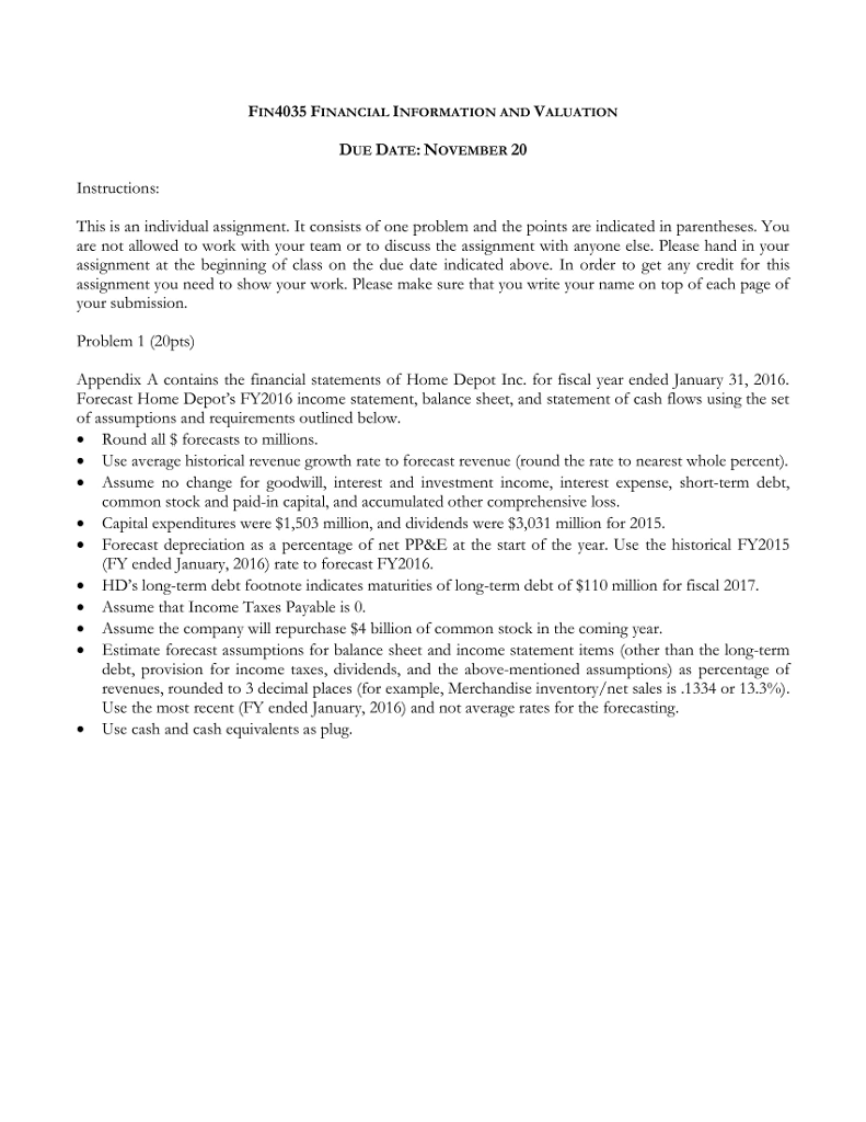 No other documents or information was provided Forecast Home Depots FY2016 income