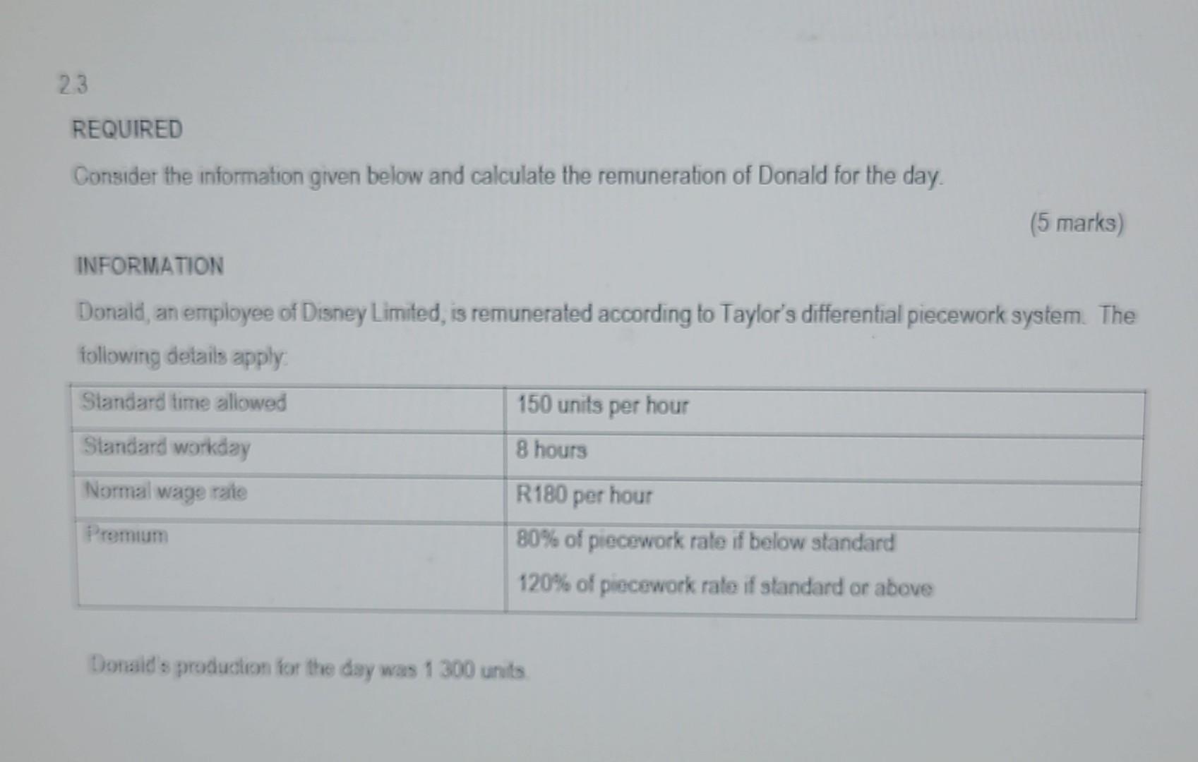  REQUIRED Consider the information given below and calculate the remuneration of