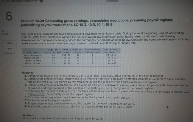  ch 10 6 Problem 10.2A Computing gross earnings, determining deductions, preparing