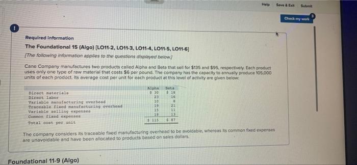  Hele Seve & E Checimy work 0 Required information The Foundational