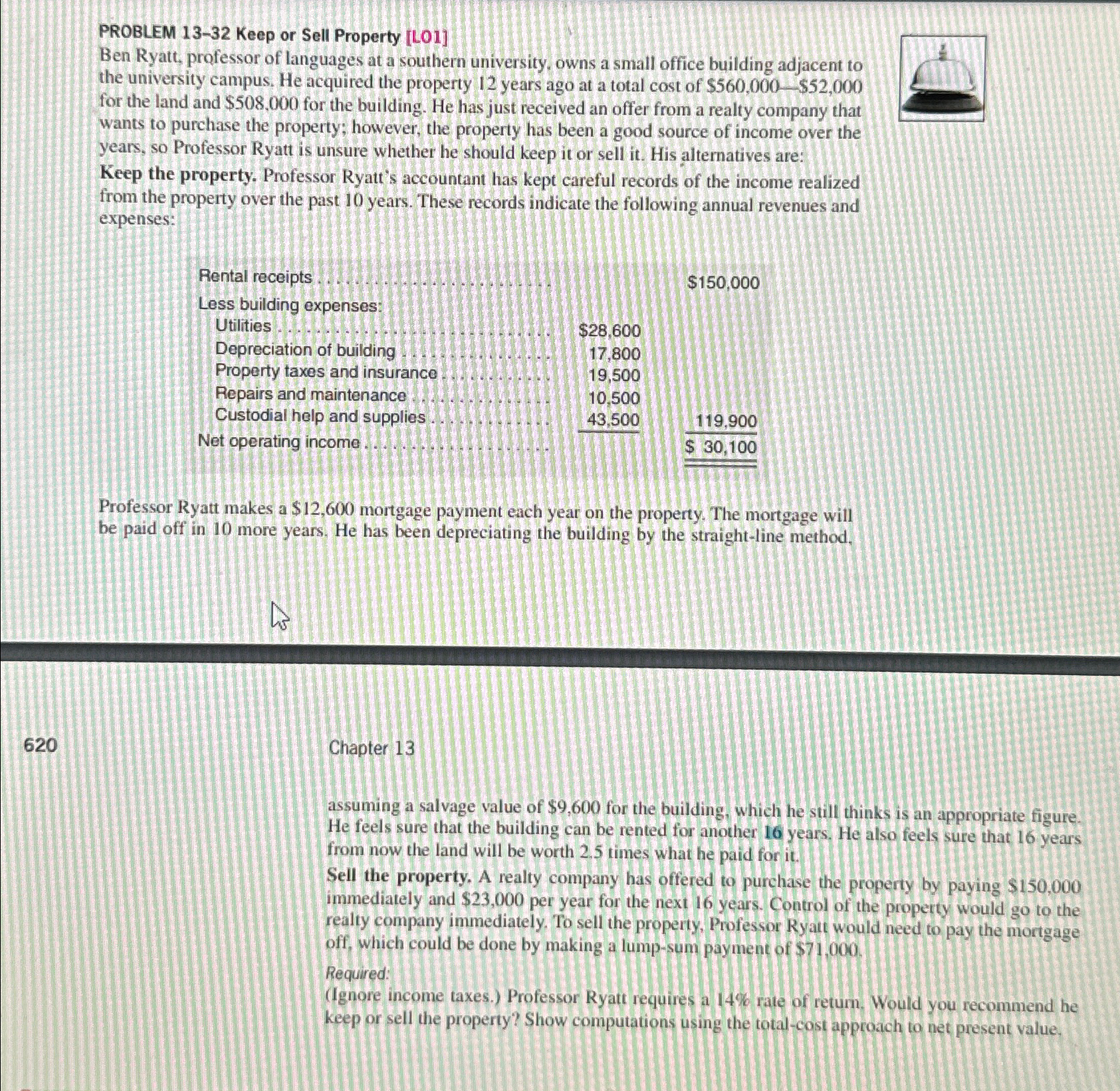 PROBLEM 13-32 Keep or Sell Property [LO1] Ben Ryatt, professor of