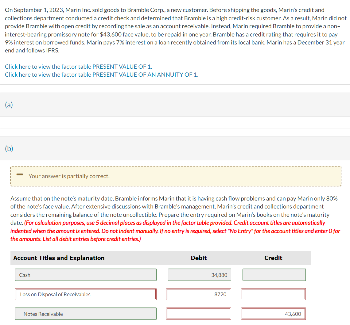  On September 1,2023, Marin Inc. sold goods to Bramble Corp., a