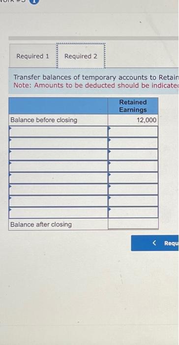Transfer balances of temporary accounts to Retain Note: Amounts to be deducted