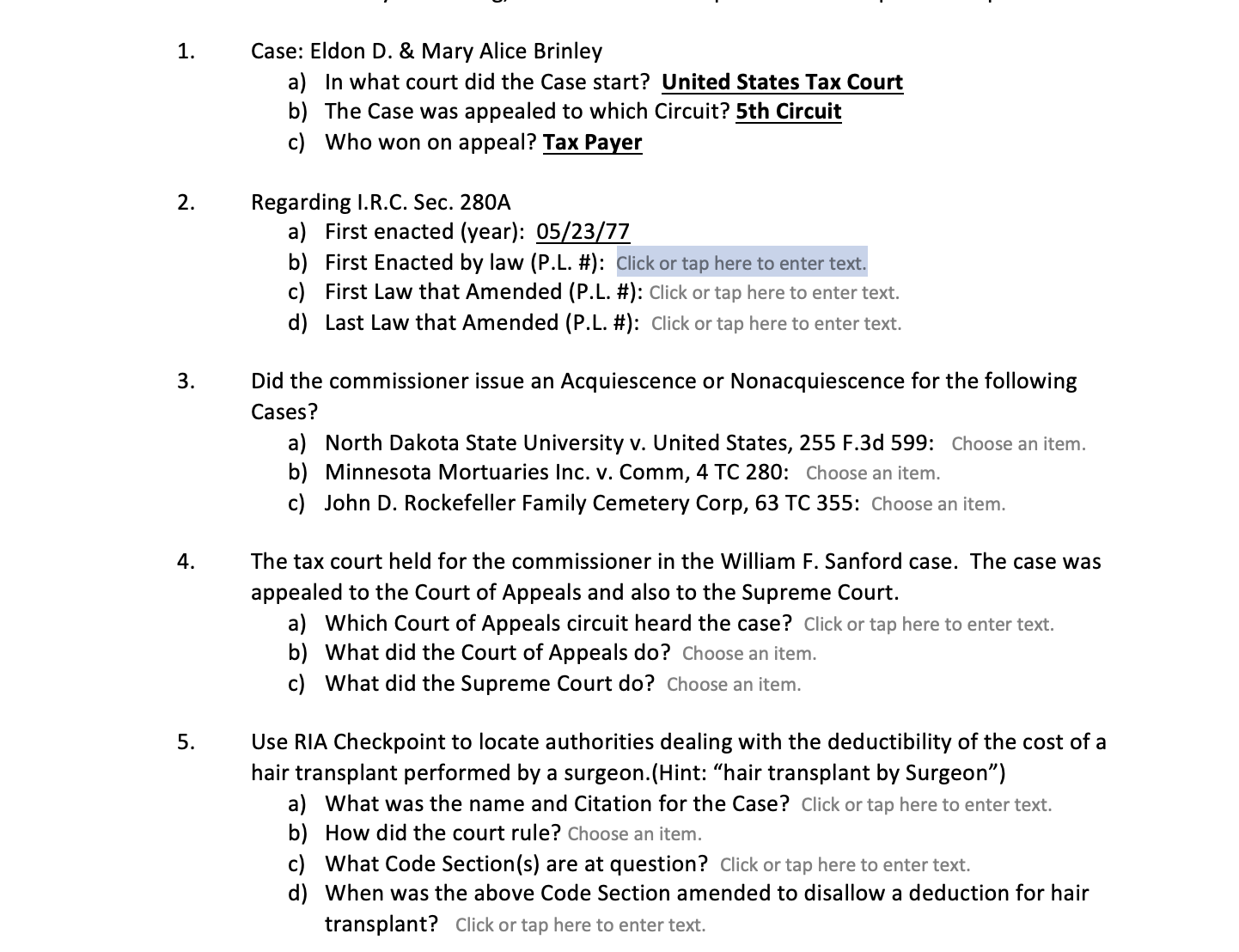 1. Case: Eldon D. \& Mary Alice Brinley a) In what