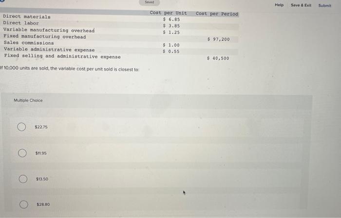  If 10.000 units are sold, the variable cost per unit sold