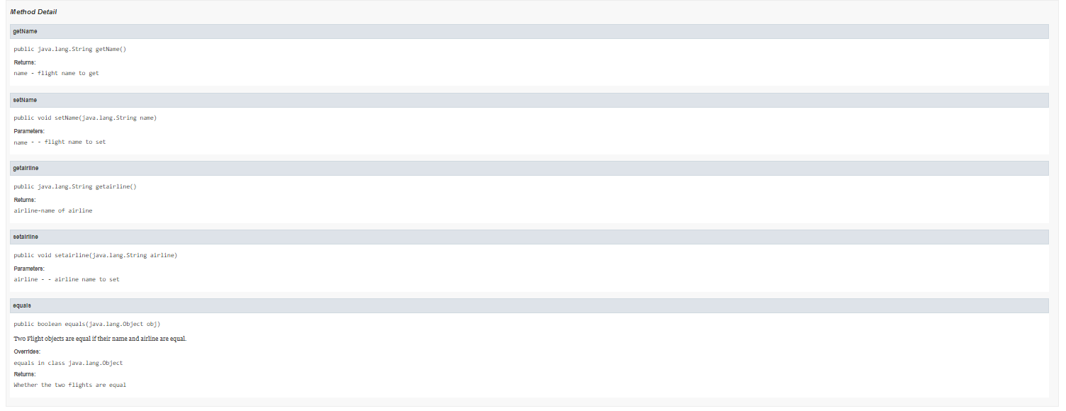the API for FlightManagementSystem carefully, the API of this lab is available