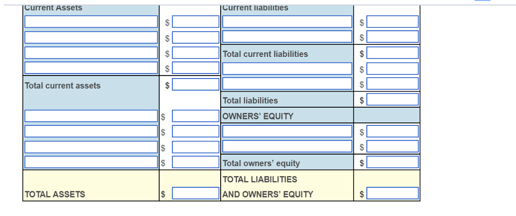 December 31, 2015, with the following information: Complete the balance sheet below: