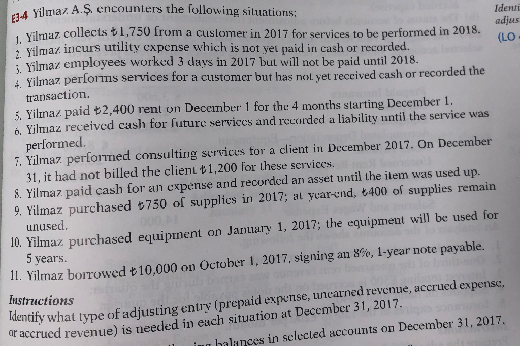 can you answer it with an explanations, please! E3-4 Yilmaz vilmaz