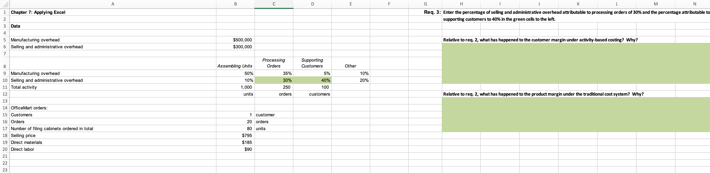 the number of filing cabinets ordered in the green cell on the