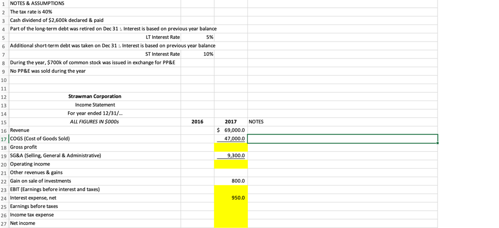 Fill Out The Blank 1 NOTES & ASSUMPTIONS 2 The tax rate