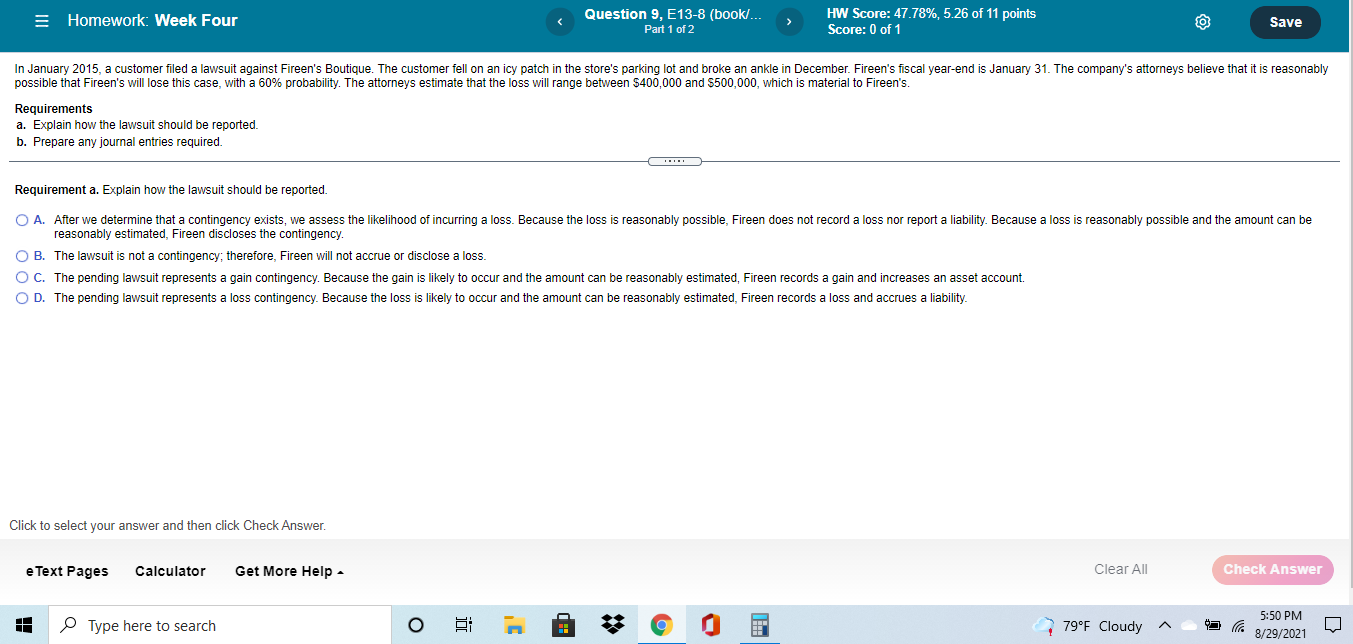 = Homework: Week Four Question 9, E13-8 (book/. Part 1 of