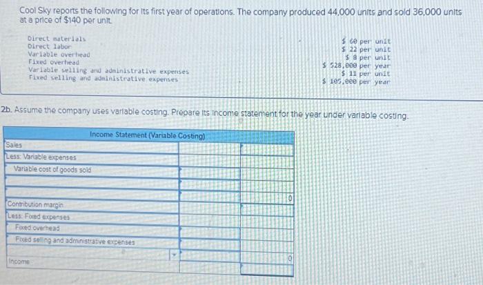 please help Cool Sky reports the following for its first year of