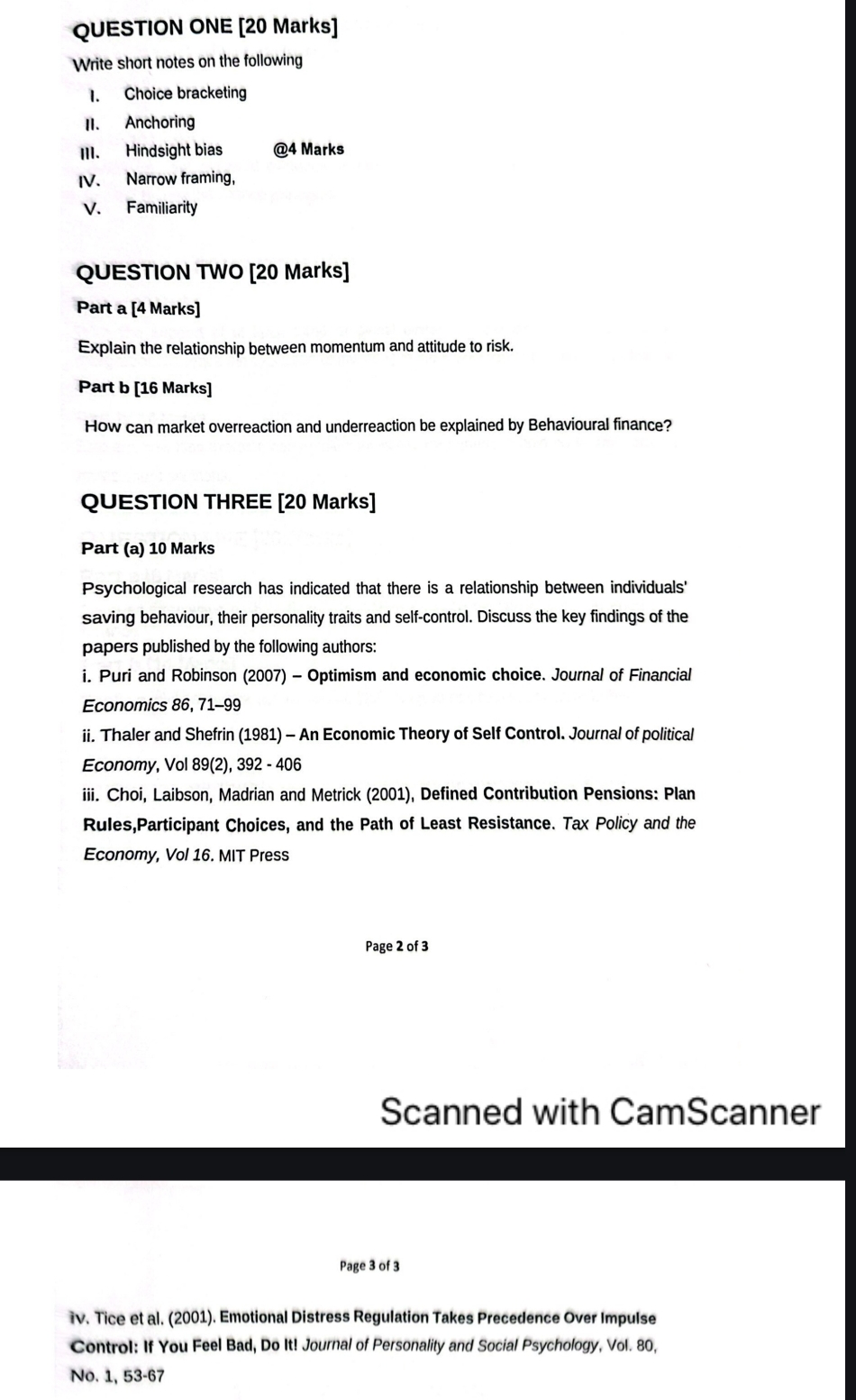  QUESTION ONE [20 Marks] Write short notes on the following I.