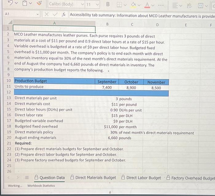  Please I need help with the excel formula. 2 MCO Leather
