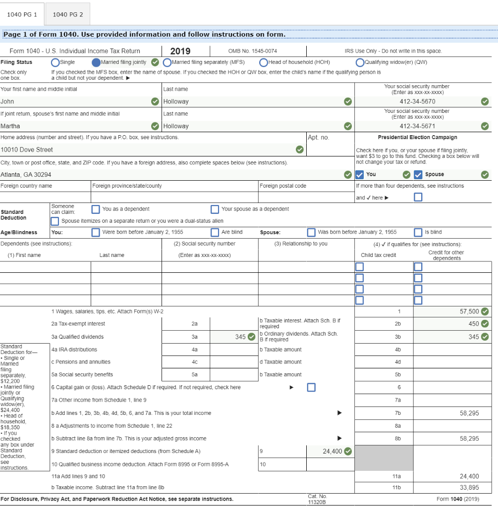 there? please show work! John and Martha Holloway are married filing jointly.
