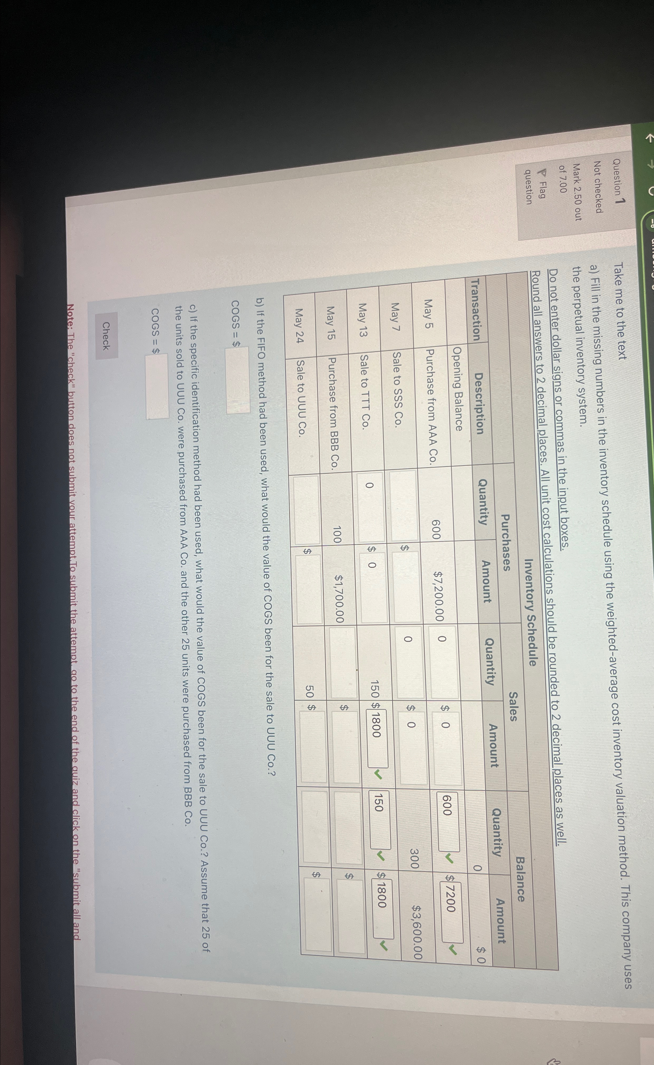  Question 1 Not checked Mark 2.50 out of 7.00 Flag question