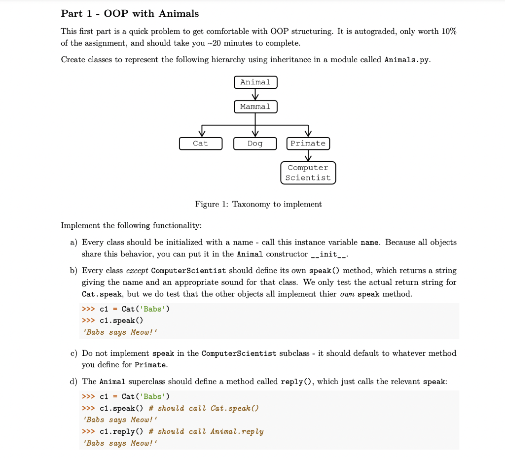Python Part 1 - OOP with Animals This first part is a