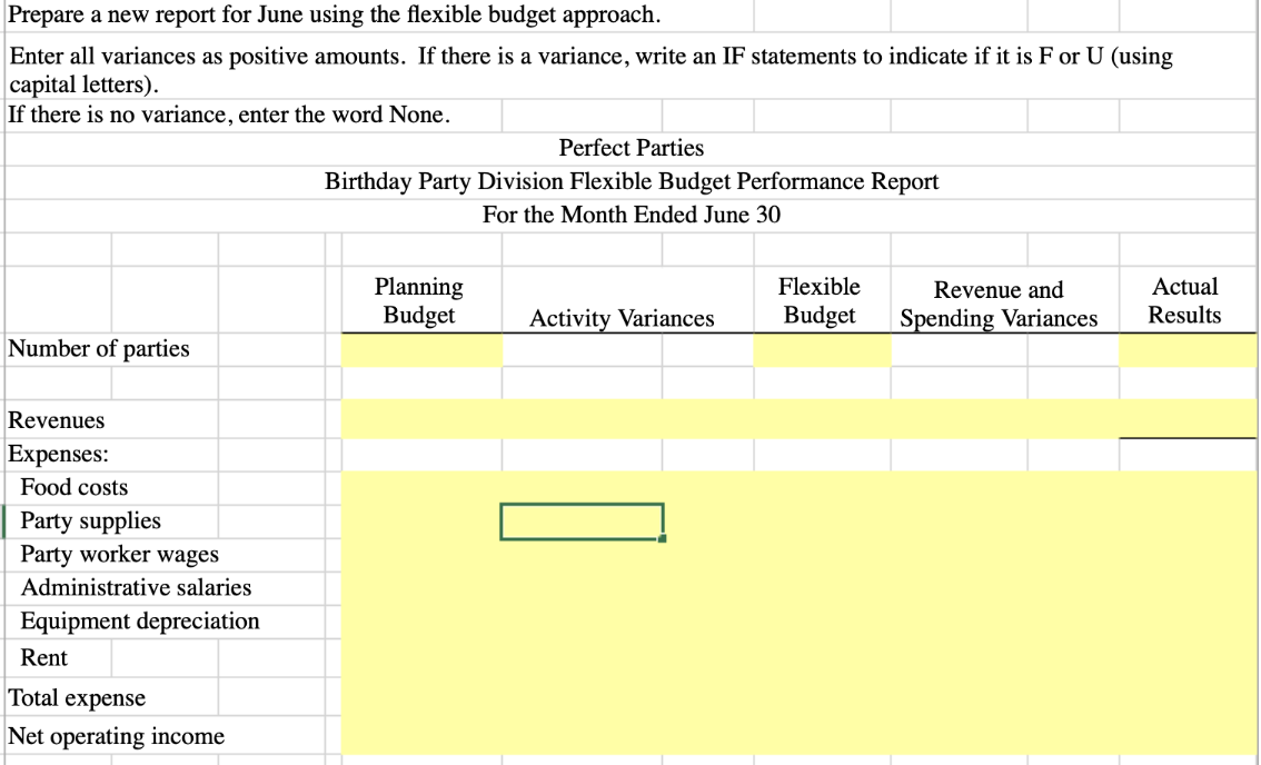 Please give an Excel answer for the yellow boxes. Thank you! Prepare