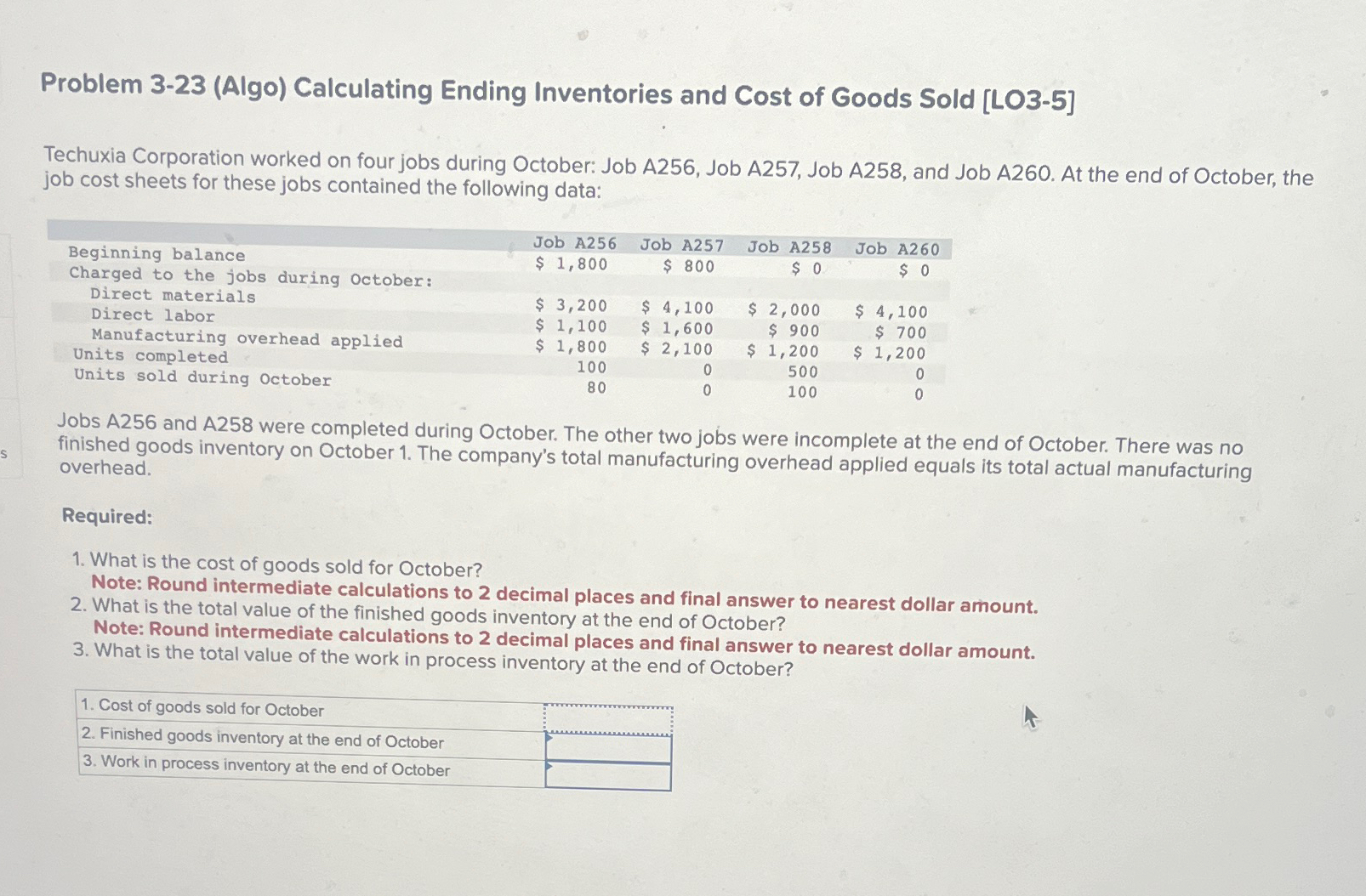  Problem 3-23(Algo) Calculating Ending Inventories and Cost of Goods Sold [LO3-5]