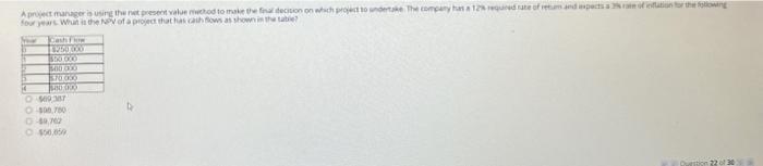  A project manager is using the net present value method to