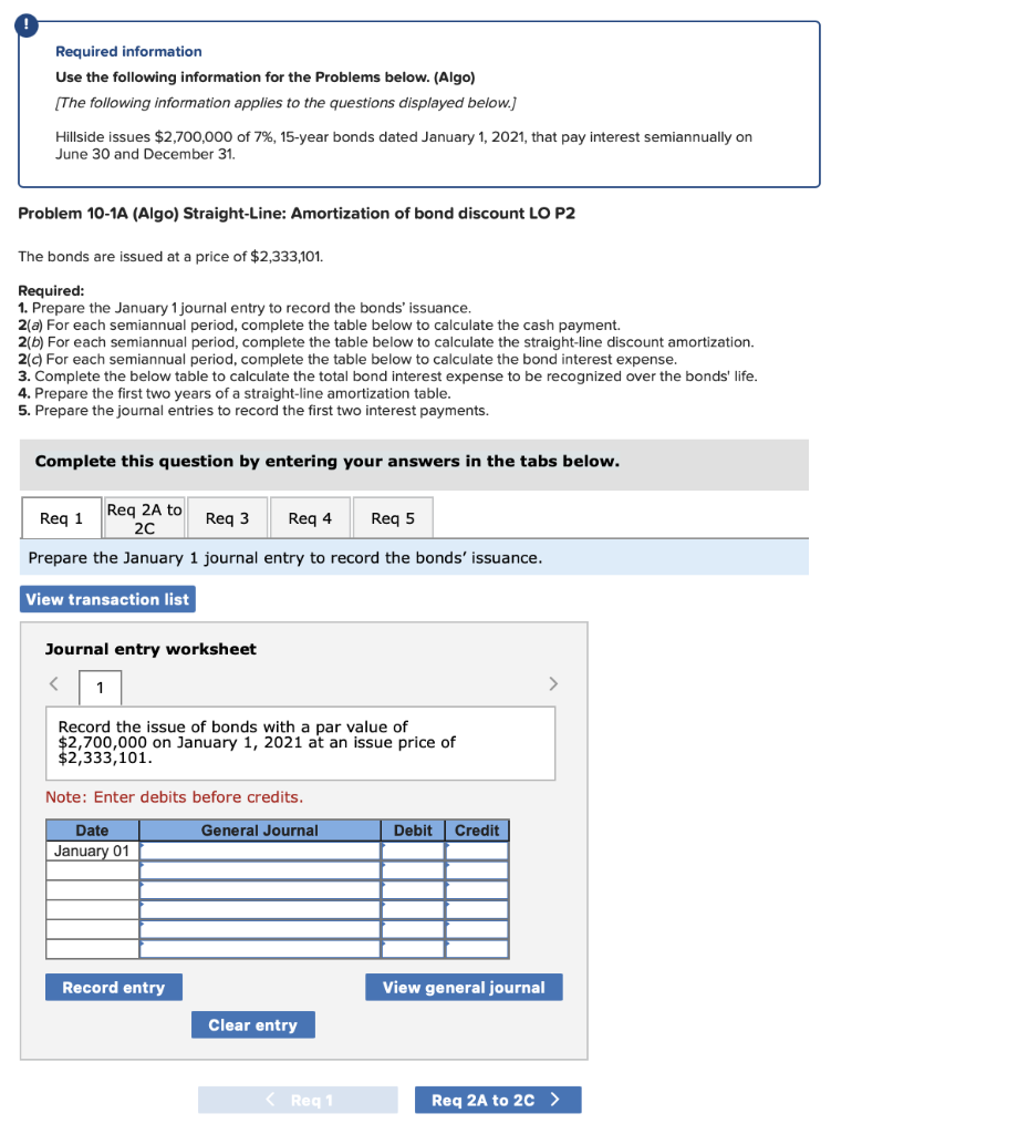  Required information Use the following information for the Problems below. (Algo)