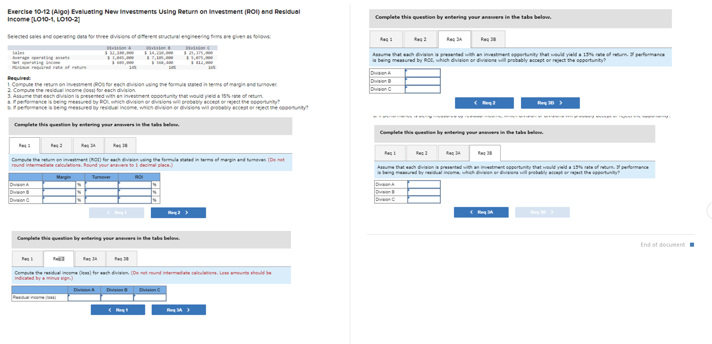  Exerclse 10-12(Algo) Evaluating New Investments Using Return on Investment (ROI) and