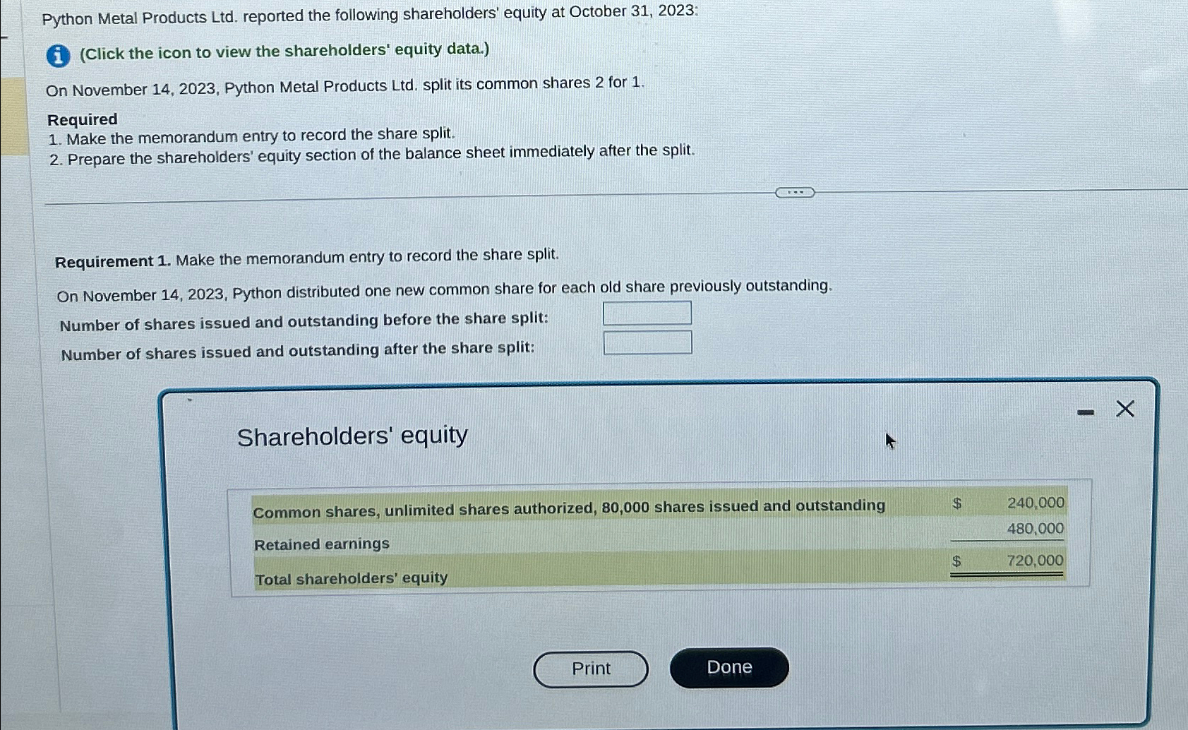  Python Metal Products Ltd. reported the following shareholders' equity at October