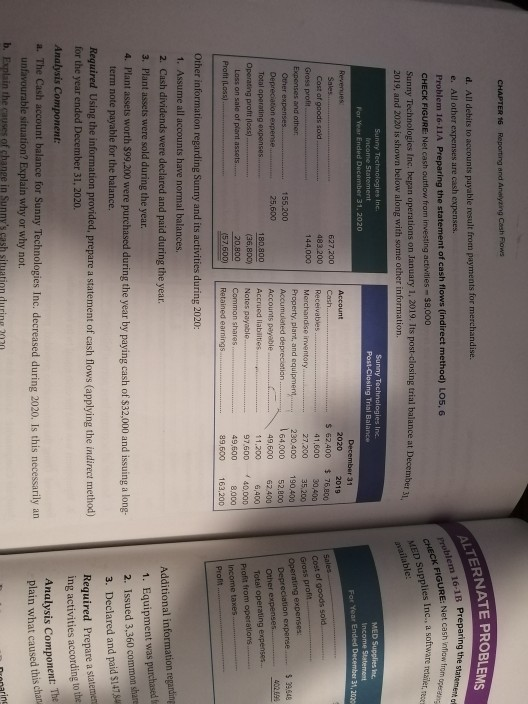  CHAPTER 16 Reporting and Analyzing Cash Flows ALTERNATE d. All debits