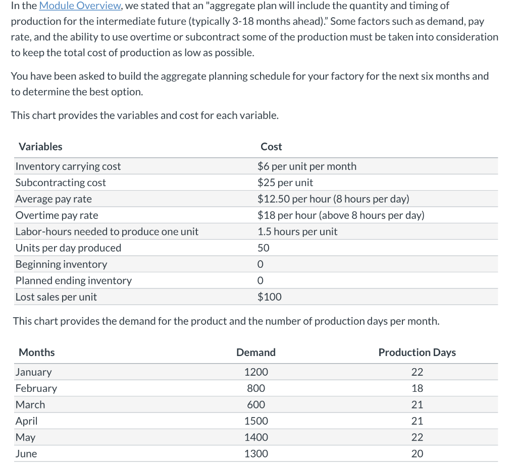  In the Module Overview, we stated that an "aggregate plan will