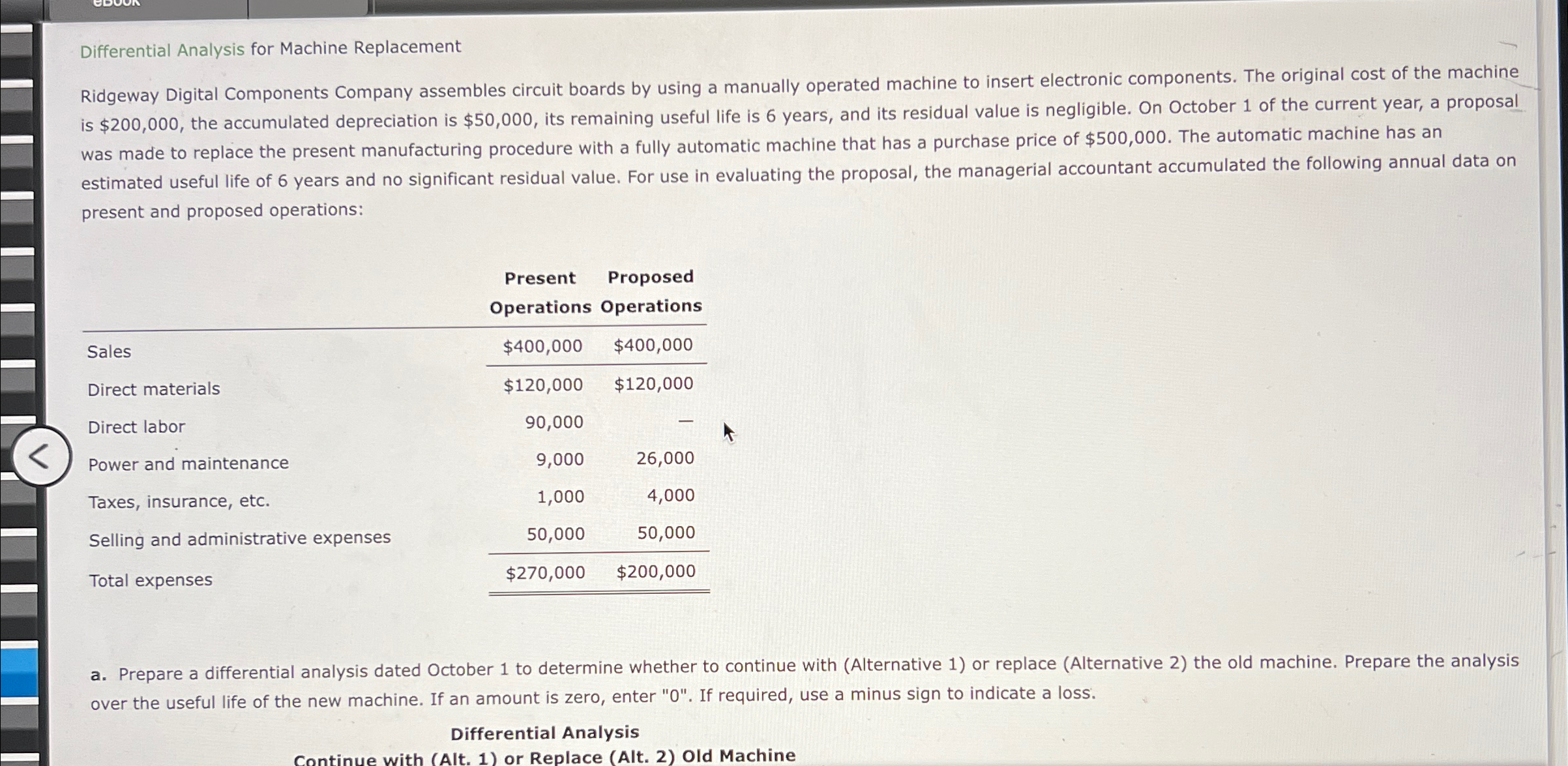  Differential Analysis for Machine Replacement Ridgeway Digital Components Company assembles circuit